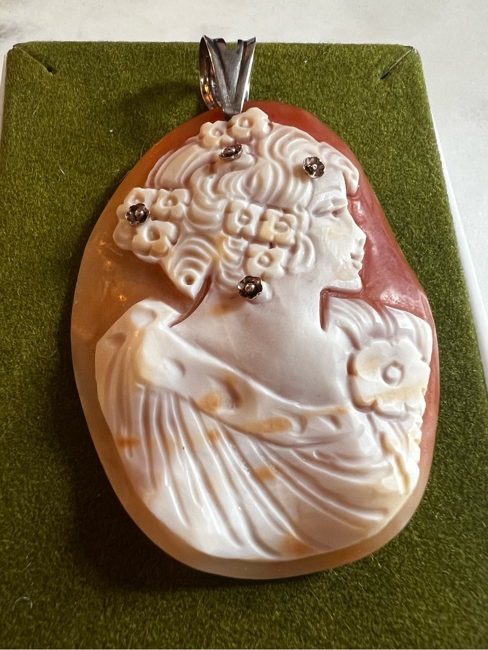 Vintage M+M Scognamiglio Italy 925 Sterling Silver Carved Shell Cameo Pendant 2”